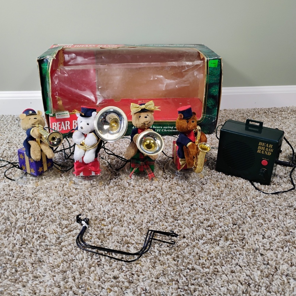 Vintage 1995 Mr. Christmas 4 Piece Animated Musical Bear Brass Band - 21 Carols
